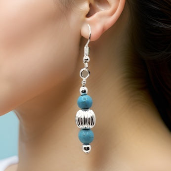 Genuine Turquoise drop earrings with Silvertone accents