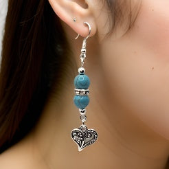 Turquoise Heart Drop Earrings - Drop Earrings - CelStone Jewelry