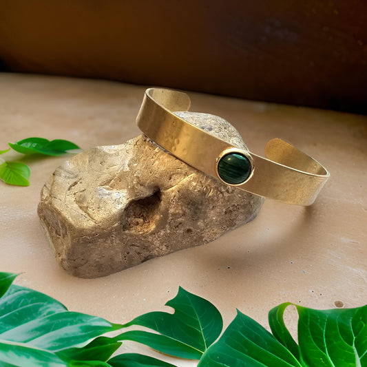 Goldtone Cuff Bracelet - Malachite Jewelry - CelStone Jewelry